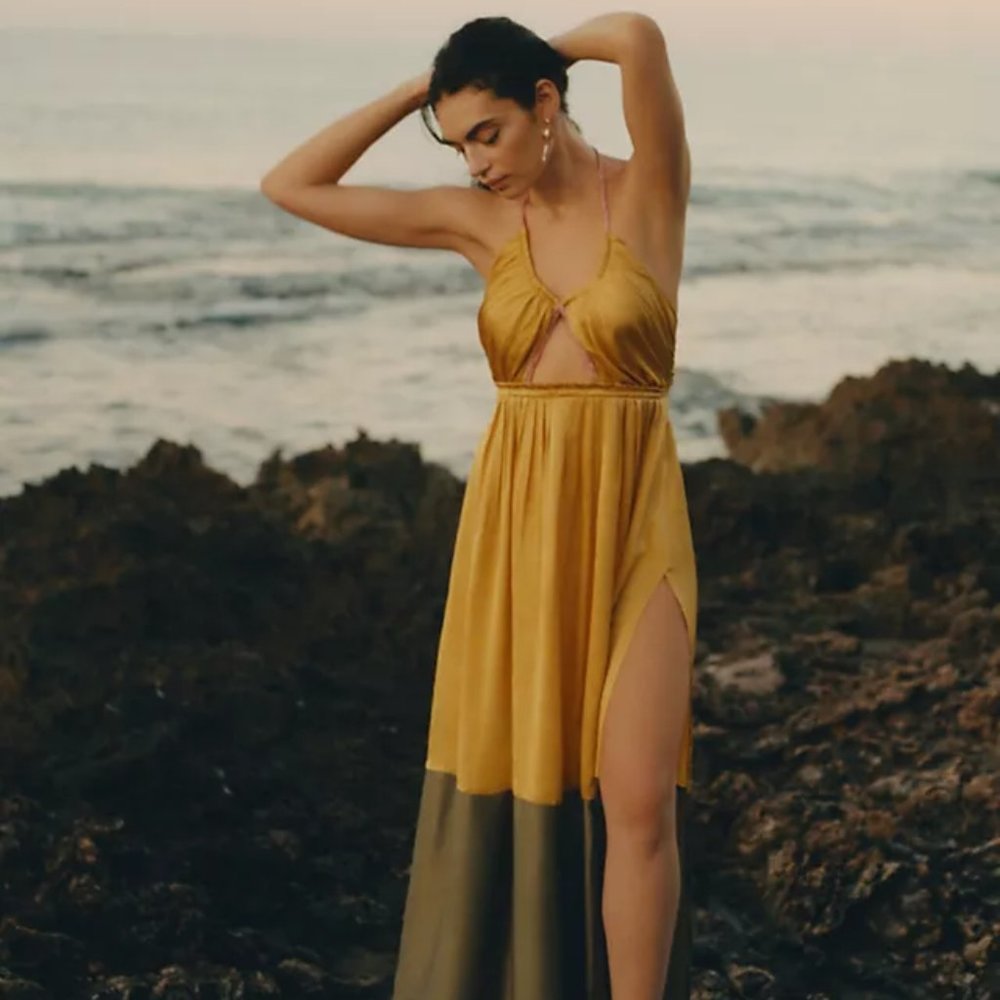 Silk Colorblocked Maxi Dress